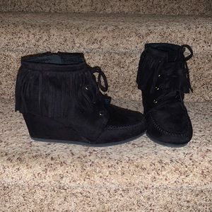 Wedge booties with fringe